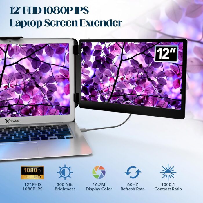 12" Portable Monitor for Laptop,Screen Extender Fit for 13-16.1" Laptop,Laptop Monitor Extender,Laptop Screen Extender - Image 3