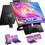 Laptop Screen Extender 16.1", 1200P FHD, Portable Monitor 360° Rotating Detachable Stand, Height Adjustable Laptop Monitor Extender for Laptop 13-17.5"
